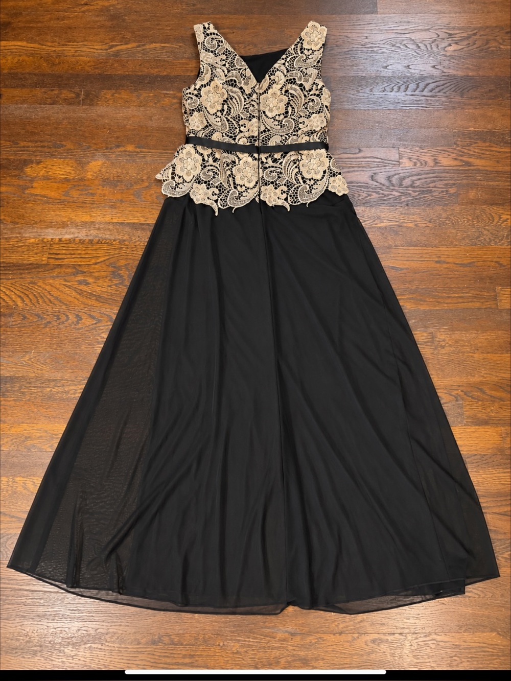 Alex Evenings Size 12 Black Gold Lace Formal Evening Gown 59” Long - Picture 11 of 14